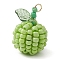 Seed Beads Beaded Pendants, Apple Charms, with Glass Pearl Beads inside, Light Green, 21.5x15mm, Hole: 2mm