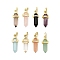 Natural Mixed Gemstone Double Terminal Pointed Pendant, Faceted Bullet Charms with Brass Findings, Ion Plating(IP), Golden, 21x7x7.5mm, Hole: 3.5x2mm