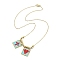 Rectangle with Cross & Heart Glass Seed Beaded Pendant Necklace, Golden 304 Stainless Steel Jewelry for Women, Red, 17.68 inch(44.9cm)