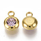 Rhinestone Charms, October Birthstone Charms, with 201 Stainless Steel, Flat Round, Golden, Light Rose, 9x6.5x4mm, Hole: 1.8mm