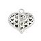 Hollow Brass Pendants for Valentine's Day, Heart with Letter, Real Platinum Plated, Letter P, 25x26x13mm, Hole: 2.5mm