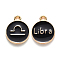 Alloy Enamel Pendants, Cadmium Free & Lead Free, Flat Round with Constellation, Light Gold, Black, Libra, 15x12x2mm, Hole: 1.5mm