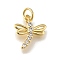 Rack Plating Brass Micro Pave Cubic Zirconia Pendants, Long-Lasting Plated, Lead Free & Cadmium Free, Dragonfly, with Jump Ring, Real 18K Gold Plated, 14x12x2.5mm, Hole: 3.5mm