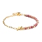 Charm Bracelets, with Natural Rhodochrosite Beads, 304 Stainless Steel Cross Charms, Brass Paperclip Chains & Round Beads, 7-5/8 inch(19.3cm)