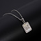 Rectangle Stainless Steel Pave Natural White Shell Pendant Necklaces, Stainless Steel Color, Letter M, 17.72 inch(45cm)