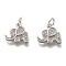 Brass Micro Pave Clear Cubic Zirconia Charms, Long-Lasting Plated, with Jump Ring, Elephant, Platinum, 11.5x12x2mm, Jump Ring: 5x1mm, 3mm Inner Diameter