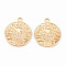 Brass Pendants, Nickel Free, Flat Round with Sun, Real 18K Gold Plated, 17x14.5x1mm, Hole: 1.4mm