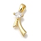 Rack Plating Brass Micro Pave Cubic Zirconia Pendants, Cadmium Free & Lead Free, Long-Lasting Plated, Awareness Ribbon, Real 18K Gold Plated, 18x9x3mm, Hole: 2x4mm
