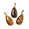 Natural Tiger Eye Pendants, with Brass Findings, Faceted, Teardrop Charms, 25x13x7mm, Hole: 5x4mm