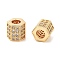Column Brass Micro Pave Clear Cubic Zirconia Beads, Real 18K Gold Plated, 8x8x7.5mm, Hole: 4mm