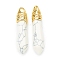 Bullet Natural Howlite Pointed Pendants, with Platinum Tone Alloy Findings, 33~40x8~10mm, Hole: 3x2mm