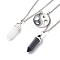 2Pcs 2 Style Natural White Jade & Black Obsidian Bullet Pendant Necklaces Set, Alloy Enamel Yin Yang Matching Couple Necklaces for Men Women, 17.87 inch(45.4cm), 1Pc/style