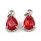 Brass Pave Cubic Zirconia Pendants, Teardrop Charms, with Glass & Jump Ring, Rack Plating, Platinum, Lead Free & Cadmium Free, Long-Lasting Plated, Red, 11.5x7x5.5mm, Hole: 1.6mm