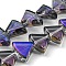 Half Rainbow Plated Electroplate Transparent Glass Beads Strands, Fan, Dark Violet, 8x10.5x4mm, Hole: 1mm, about 80pcs/strand, 25.51 inch(64.8cm)