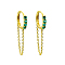 S925 Sterling Silver Circle Hoop Earrings, with Green Cubic Zirconia, Chain Charm, Golden, 31x13x2mm