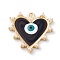 Brass Enamel Pendants, Cadmium Free & Nickel Free & Lead Free, with ABS Imitation Pearl, Heart with Evil Eye Charm, Real 18K Gold Plated, 26.5x26.5x3.5mm, Hole: 2mm