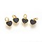 Brass Micro Pave Cubic Zirconia Charms, with Jump Ring, Heart, Black, Gunmetal & Golden, 8x7x2mm, Hole: 3mm