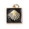 Rack Plating Brass Enamel Pendants, with Jump Ring, Cadmium Free & Nickel Free & Lead Free, Real 18K Gold Plated, Square with Fan, Black, 16.5x14x6mm, Hole: 3.6mm