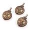 Brass Locket Pendants, Flat Round with Lotus Flower, Brushed Antique Bronze, 36.5x24.5x9mm, Hole: 4x6.5mm, Inner: 20.5mm