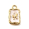 304 Stainless Steel Pendants, with Enamel, Rectangle with Butterfly Charms, Golden, Old Lace, 15.5x9x2mm, Hole: 2mm