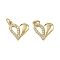 Brass Micro Pave Cubic Zirconia Pendants, Heart Charms, with Jump Ring, Real 16K Gold Plated, 15.5x16x2.5mm, Hole: 3.2mm