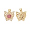 Brass Micro Pave Cubic Zirconia Pendants, Cadmium Free & Lead Free, Real 18K Gold Plated, Hollow Butterfly with Flower Charms, Deep Pink, 18.5x18x4mm, Hole: 3.5x4.5mm