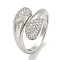 Brass Micro Pave Cubic Zirconia Cuff Ring, Teardrop Open Ring for Women, Cadmium Free & Lead Free, Long-Lasting Plated, Platinum, Adjustable