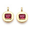 Brass with Cubic Zirconia Pendants, Cadmium Free & Lead Free, Real 16K Gold Plated, Flat Round Charms, FireBrick, 20.5x15x4mm, Hole: 4x2.5mm