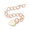Rack Plating Brass Chain Extender, Long-Lasting Plated, Cadmium Free & Lead Free, Heart, Rose Gold, 56.5mm