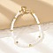 304 Stainless Steel Beaded Bracelets for Women, Column, with Glass & Steel & Plastic Imitation Pearl Beads, White, 7-3/8 inch(18.7cm)