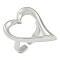 Hollow Heart Brass Open Cuff Ring, for Women, Cadmium Free & Lead Free, Platinum, Haert: 25x31.5mm, Adjustable