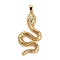 Brass Micro Pave Cubic Zirconia Pendants, Snake Charms, Real 18K Gold Plated, 46.5x23.5x5mm, Hole: 5x2.5mm