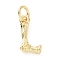 Brass Pendants, Cadmium Free & Lead Free, with Jump Ring, Golden, Letter Charms, Letter L, 12x6x2mm, Hole: 3mm