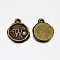 Antique Bronze Plated Alloy Rhinestone Charms, Flat Round with Letter.W, Nickel Free, 13x10x1.5mm, Hole: 1mm
