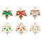 6Pcs 3 Colors Brass Micro Pave Cubic Zirconia Pendants, with Glass, Golden, Maple Leaf, Mixed Color, 20x17x3.5mm, Hole: 1.6mm, about 2pcs/color