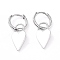 Brass Dangle Huggie Hoop Earrings, Long-Lasting Plated, Heart, Platinum, 28.5mm, Pin: 1mm