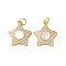 Brass Micro Pave Cubic Zirconia Pendants, Cadmium Free & Lead Free, with Shell and Jump Ring, Real 18K Gold Plated, Star, 19x17x4mm, Hole: 3mm