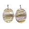 Natural Freshwater Shell Big Pendants, with Alloy & Stainless Steel Findings, Stainless Steel Color, Seashell Color, Oval, 55x42x7mm, Hole: 5x3mm