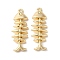Brass Pendants, Cadmium Free & Nickel Free & Lead Free, Fishbone Charms, Real 18K Gold Plated, 30x10x4.5mm, Hole: 1.6mm
