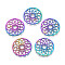 Rack Plating Rainbow Color Alloy Pendants, Cadmium Free & Nickel Free & Lead Free, Flat Round with Lotus, 24.5x1.5mm, Hole: 4.5mm