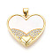 Brass Micro Pave Clear Cubic Zirconia Pendants, Cadmium Free & Lead Free, with Shell, Heart, Real 18K Gold Plated, 22x24x3.5mm, Hole: 5x3.5mm