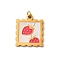 304 Stainless Steel Enamel Pendants, Square Charms, with Jump Ring, Ion Plating(IP), Real 18K Gold Plated, Strawberry, 19.5x16.5x1.5mm, Hole: 2.5mm