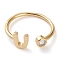 Brass Micro Pave Clear Cubic Zirconia Cuff Rings, Open Rings, Long-Lasting Plated, Real 18K Gold Plated, Letter.U, US Size 6, Inner Diameter: 17mm