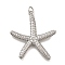 Brass Micro Pave Cubic Zirconia Pendants, Starfish Shape, with Jump Ring, Platinum, 32.5x30.5x3.5mm, Hole: 3.5mm