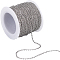 1Roll 304 Stainless Steel Flat Cable Chains, Unwelded, with Spool, Stainless Steel Color, 2x1.5x0.5mm, about 65.62 Feet(20m)/Bag