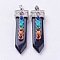 Synthetic Blue Goldstone with Synthetic & Natural Mixed Stone Chakra Big Pendants, Sword, Platinum, 57~60x16.5x12mm, Hole: 5mm