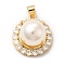 Rack Plating Brass Micro Pave Cubic Zirconia Pendant, with Plastic Bead, Long-Lasting Plated, Cadmium Free & Lead Free, Flat Round, Real 18K Gold Plated, 21x19x13mm, Hole: 4.5x4mm