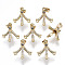 Brass Micro Pave Cubic Zirconia Peg Bails Charms, for Half Drilled Bead, with Brass Snap on Bails and Loop, Nickel Free, Real 18K Gold Plated, Clear, 14x14x14mm, Hole: 4x2mm & 1mm, Pin: 0.7mm(for half drilled beads)