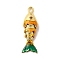 Rack Plating Brass Pendants, with Cubic Zirconia and Enamel, Fish Charms, Long-Lasting Plated, Lead Free & Cadmium Free, Gold, 26.5x8x6mm, Hole: 2.5x1.5mm