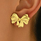 Sweet 201 Stainless Steel Bowknot Stud Earrings, Golden, 17x25mm